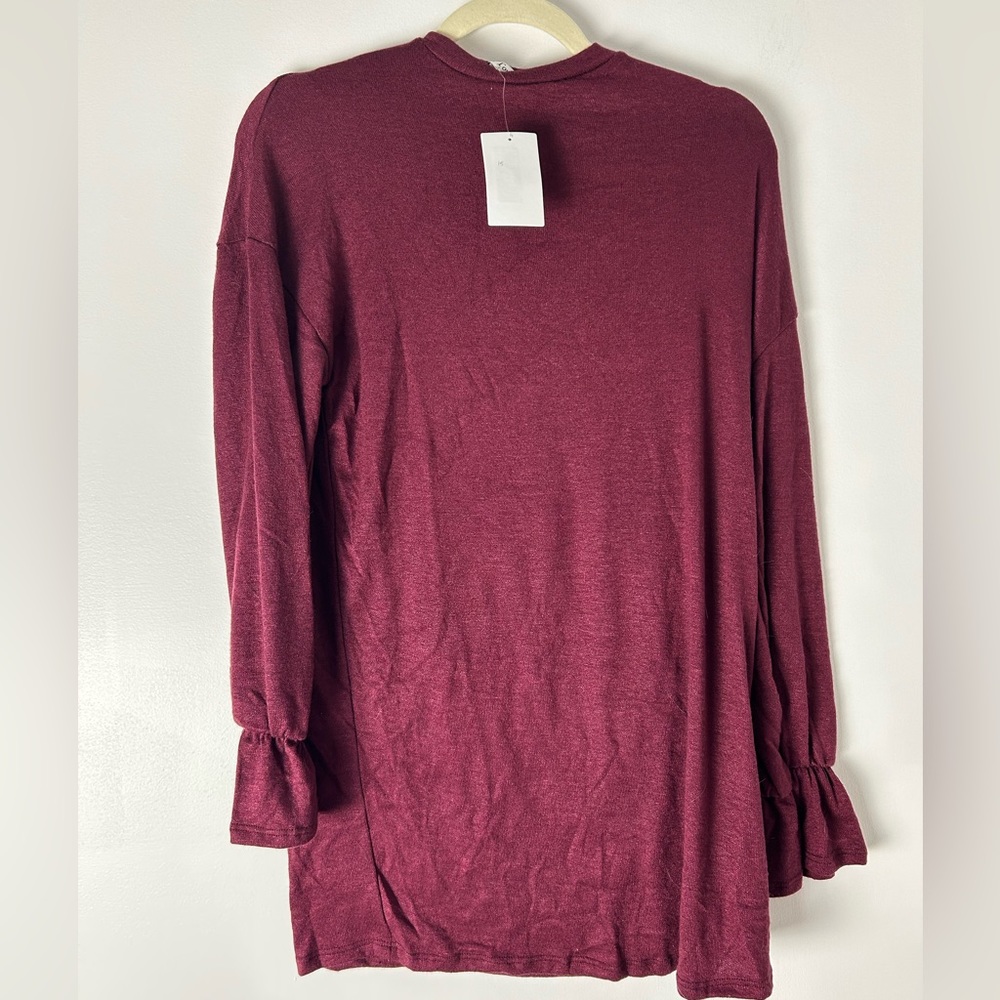 NWT Nordstrom Rack Long Sleeve Burgundy Oversized Top with Bell Cuff